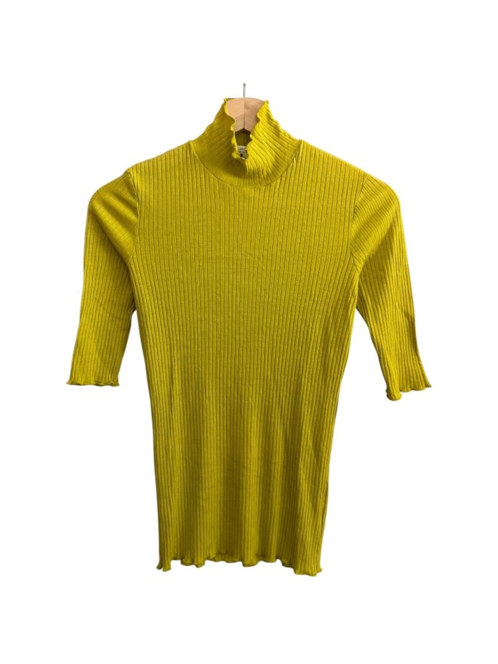 Calder Blake Minimalist Normcore Pia‎ Ribbed Mockneck Top Half Sleeve Yellow S